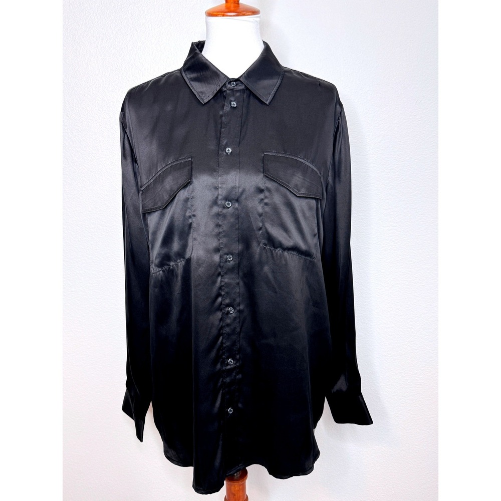 SILK LAUNDRY Womens Boyfriend Silk Satin Blouse Long Sleeve Medium Career Wear